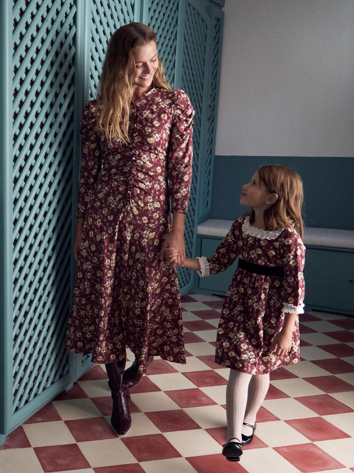 Burgundy Floral Celia Womens Long Dress