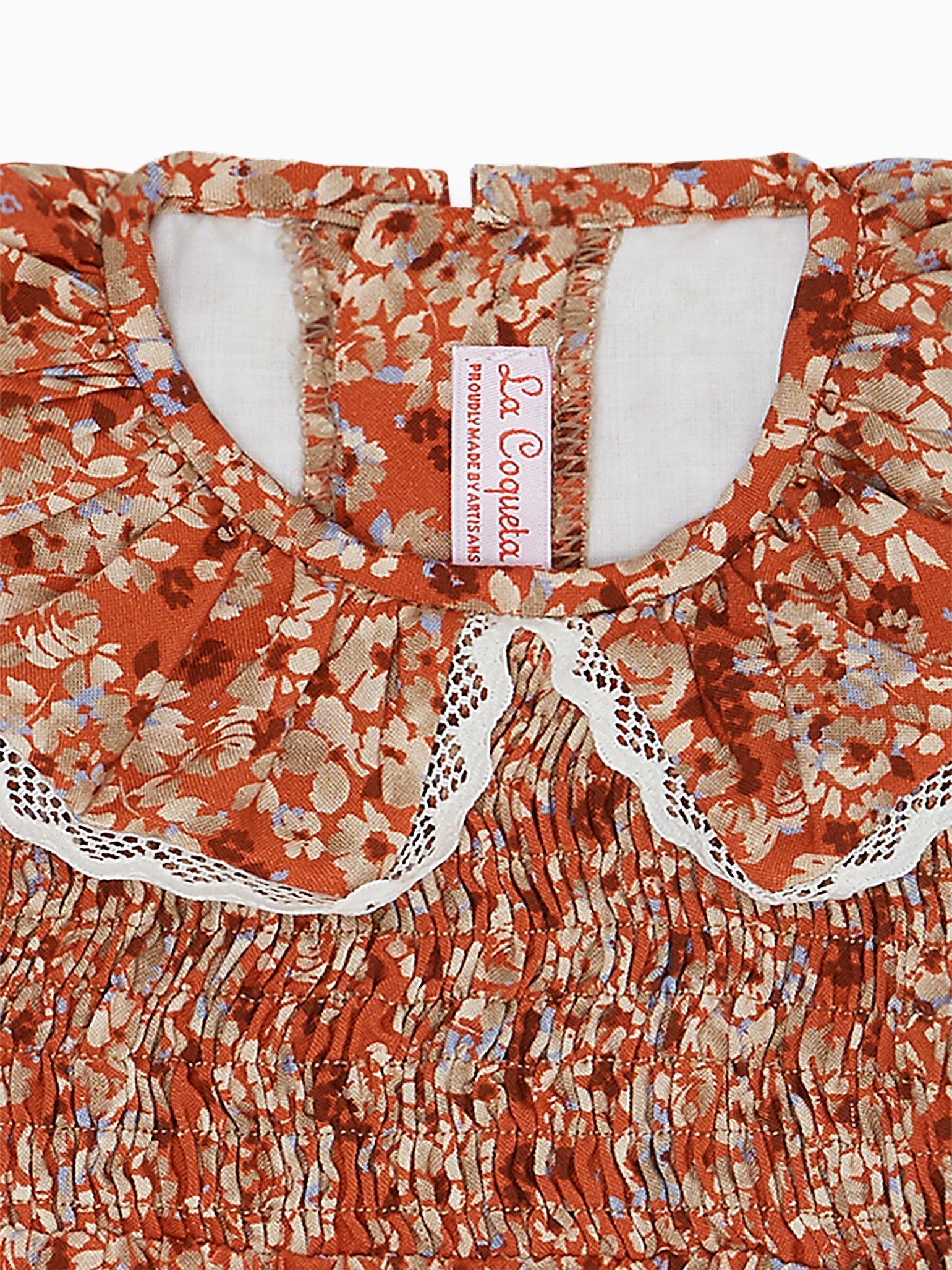Terracotta Floral Chloe Baby Girl Smock Romper