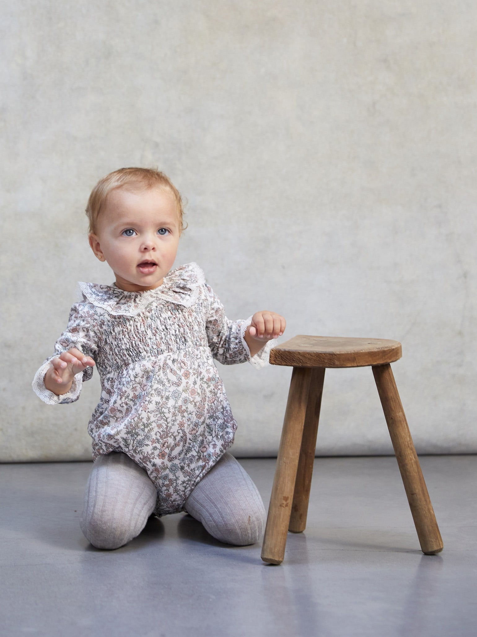 Ivory Floral Chloe Baby Girl Smock Romper