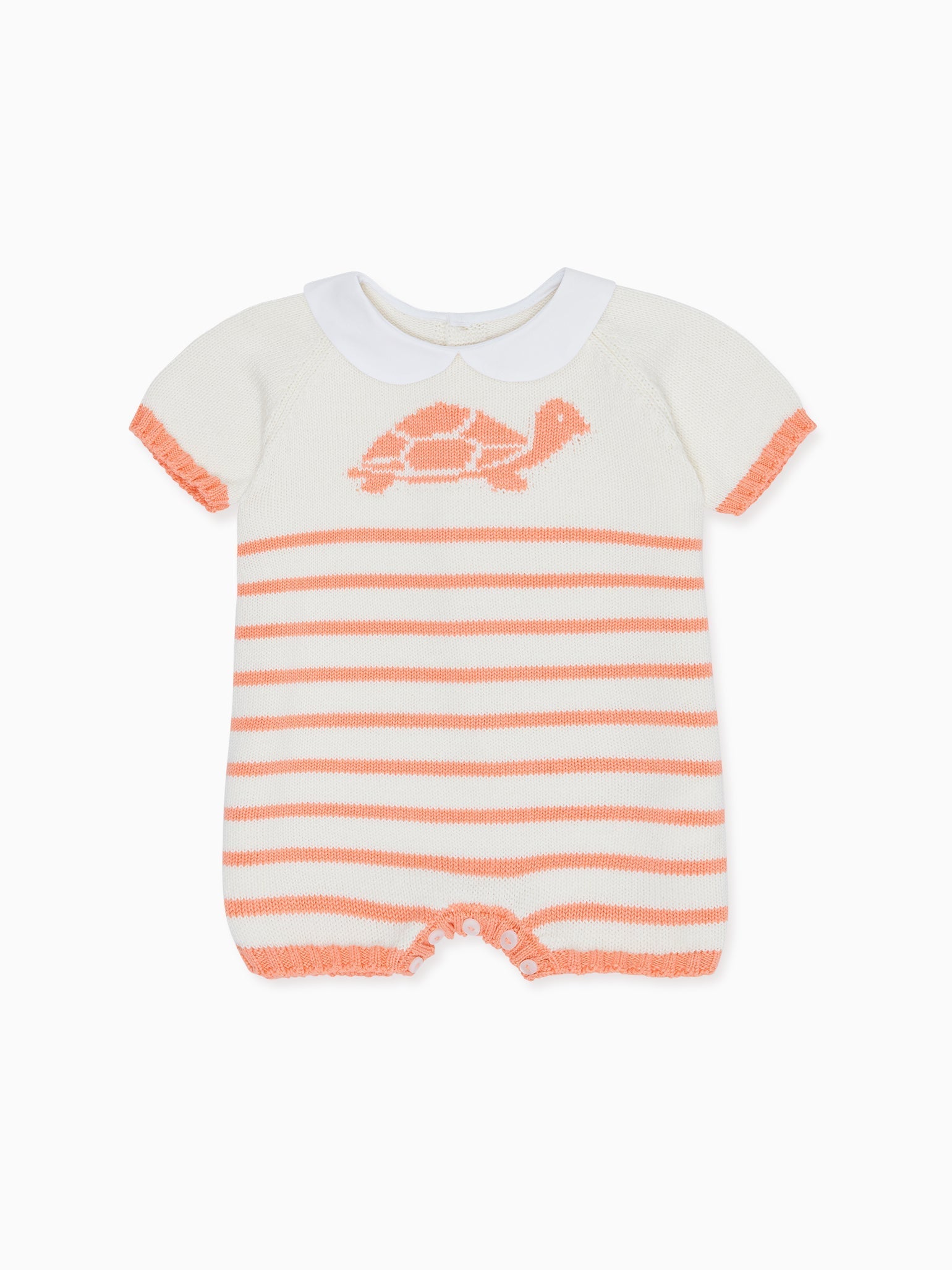 Coral Stripe Clavel Cotton Turtle Baby Knitted Playsuit