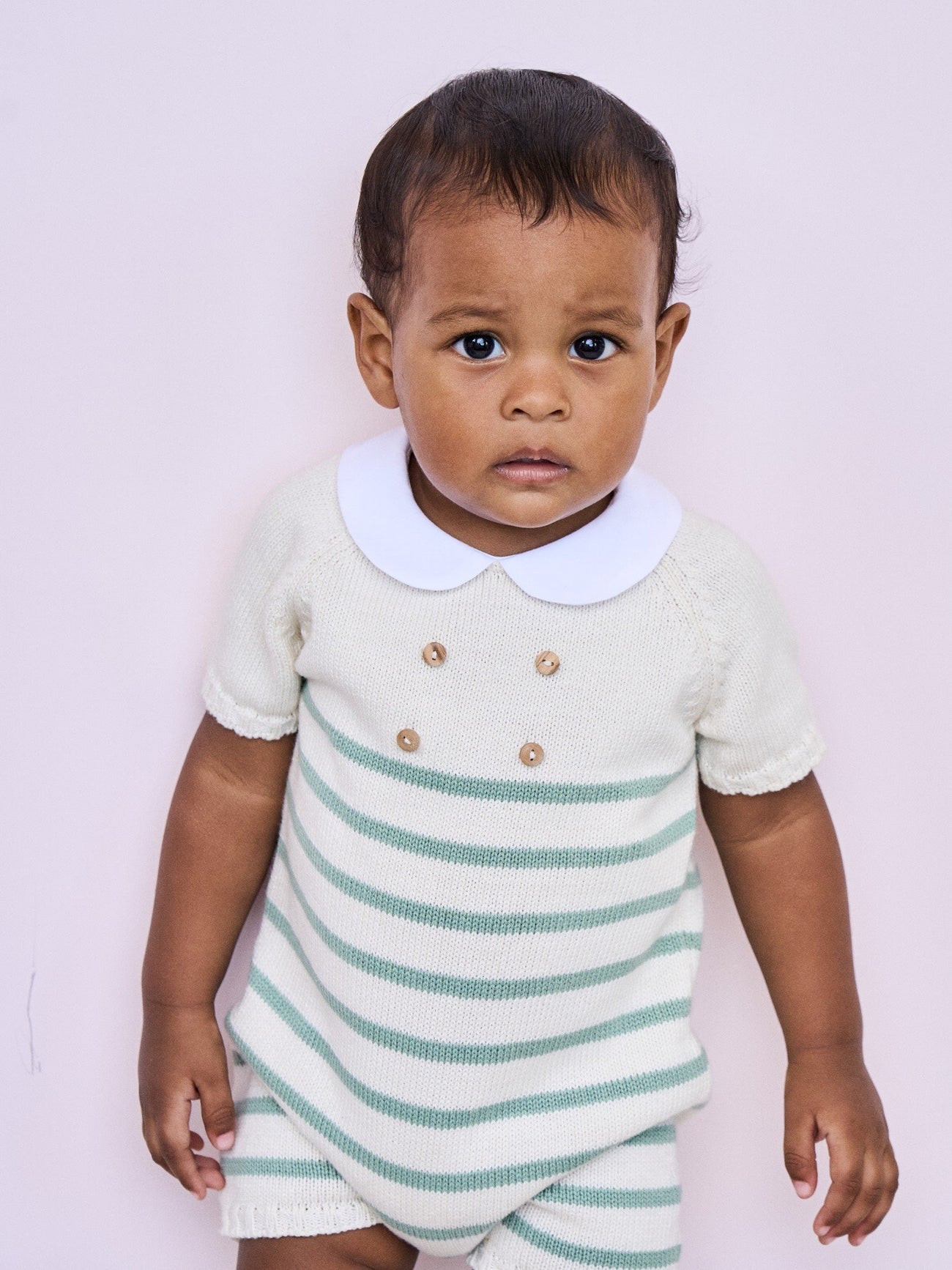 Sage Stripe Clavel Cotton Baby Knitted Playsuit