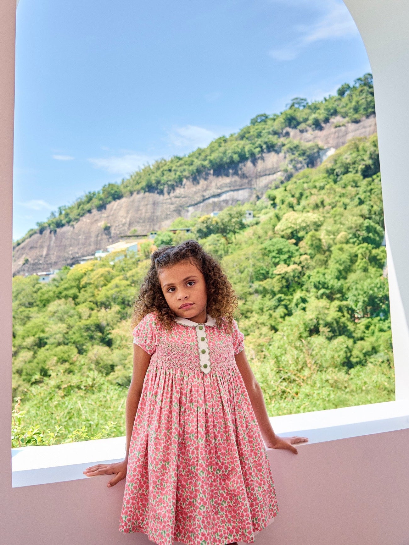 Red Floral Coco Girl Hand-Smocked Dress
