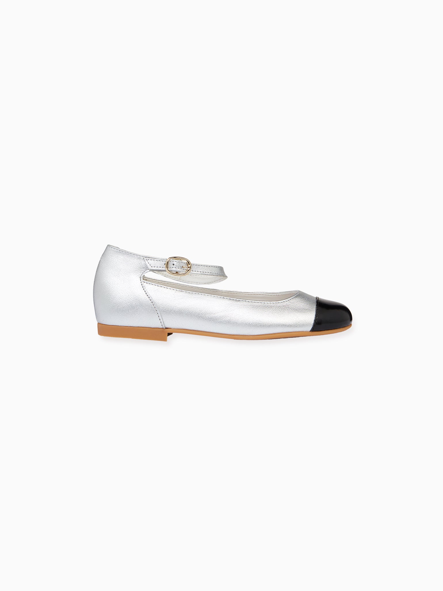 Silver Leather Girl Contrast Ballerina Shoes