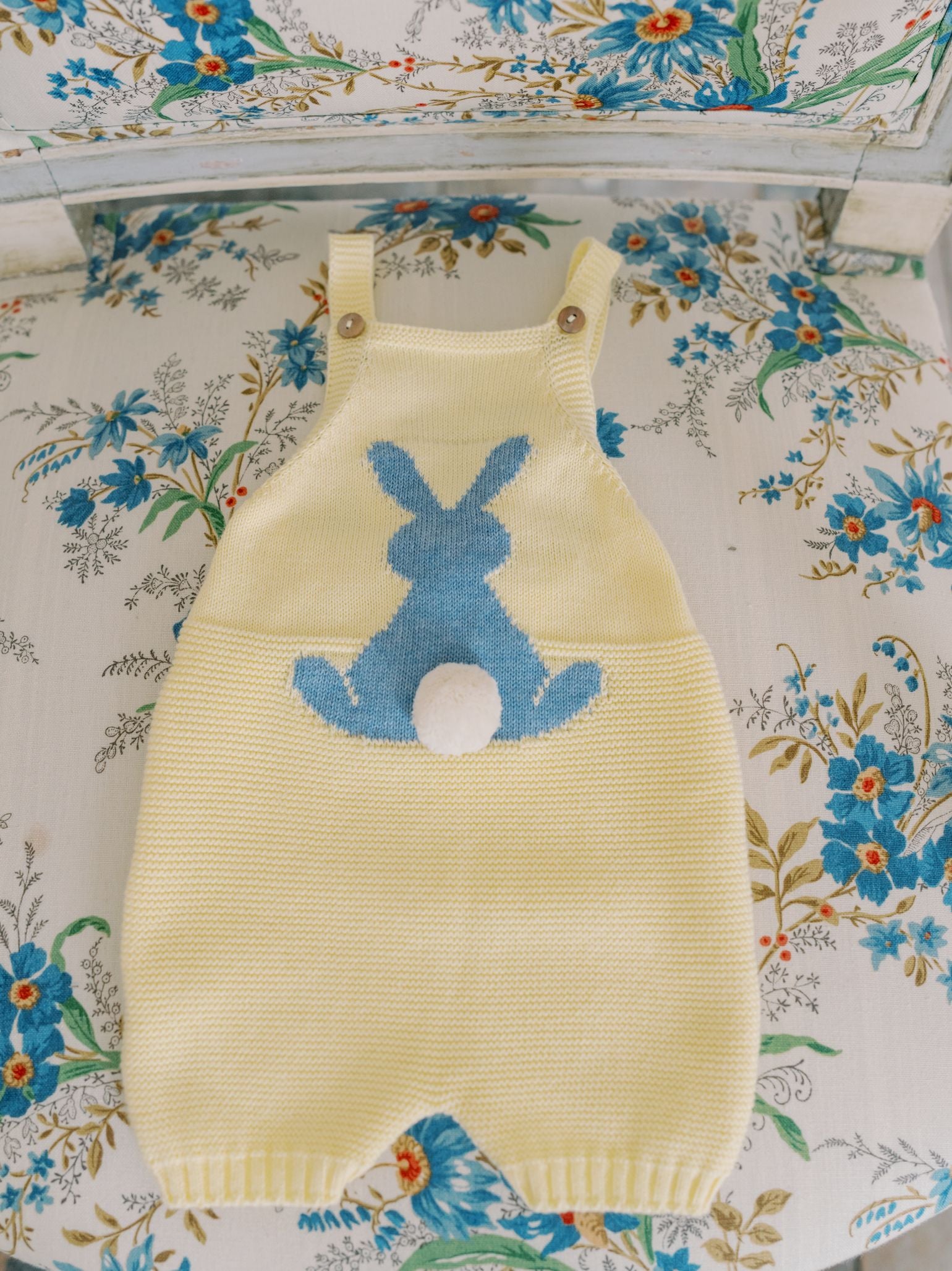 Lemon Crispa Cotton Bunny Baby Knitted Dungarees