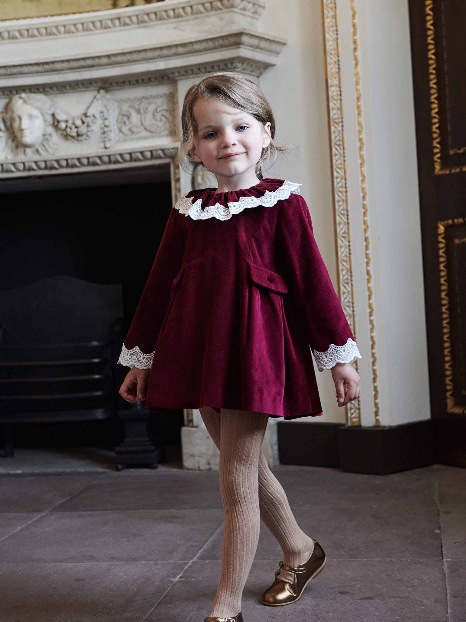 Burgundy Daroca Velvet Baby Girl Set