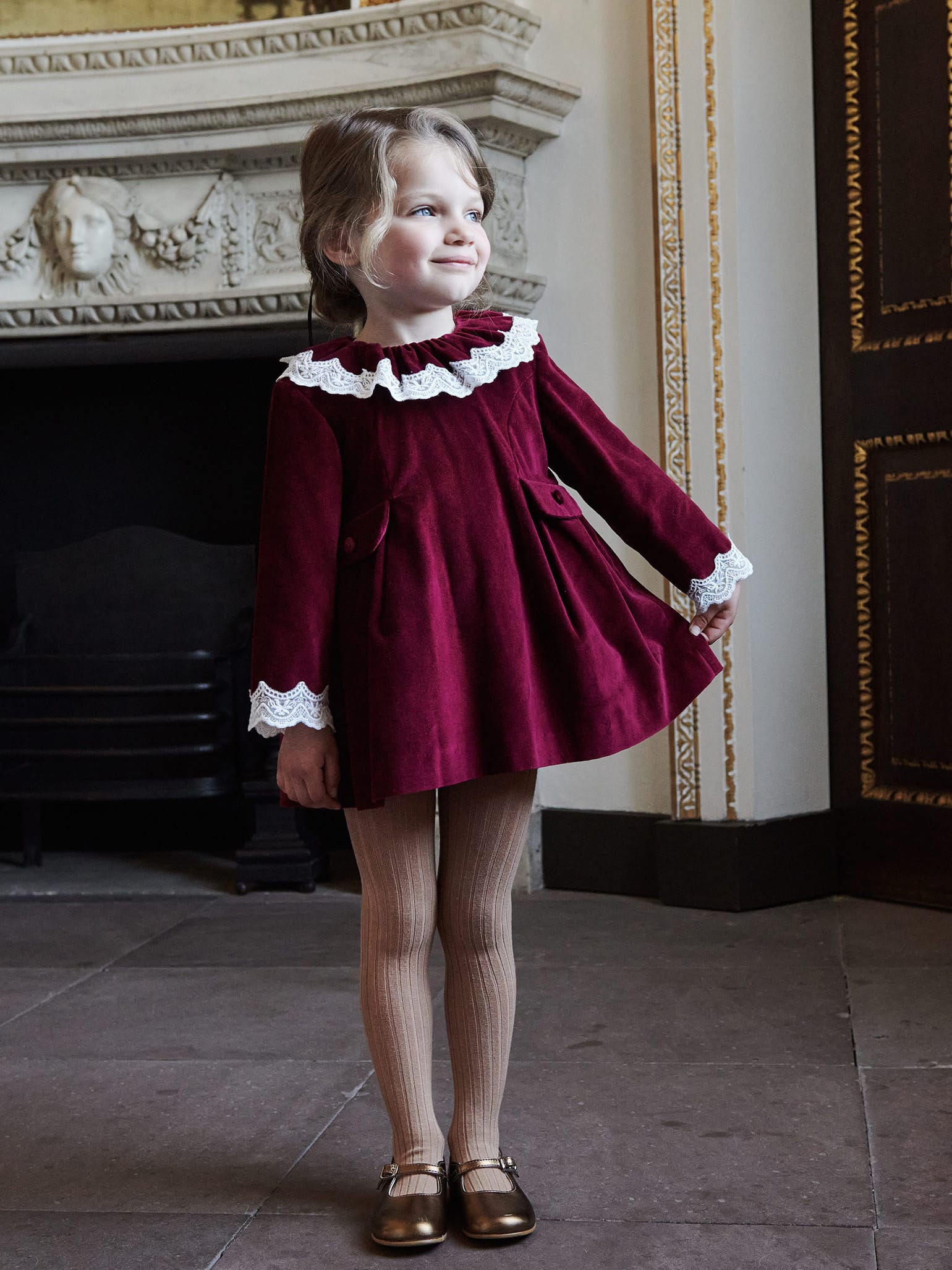 Burgundy Daroca Velvet Baby Girl Set
