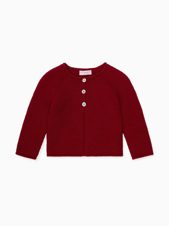 Burgundy Denia Merino Baby Cardigan