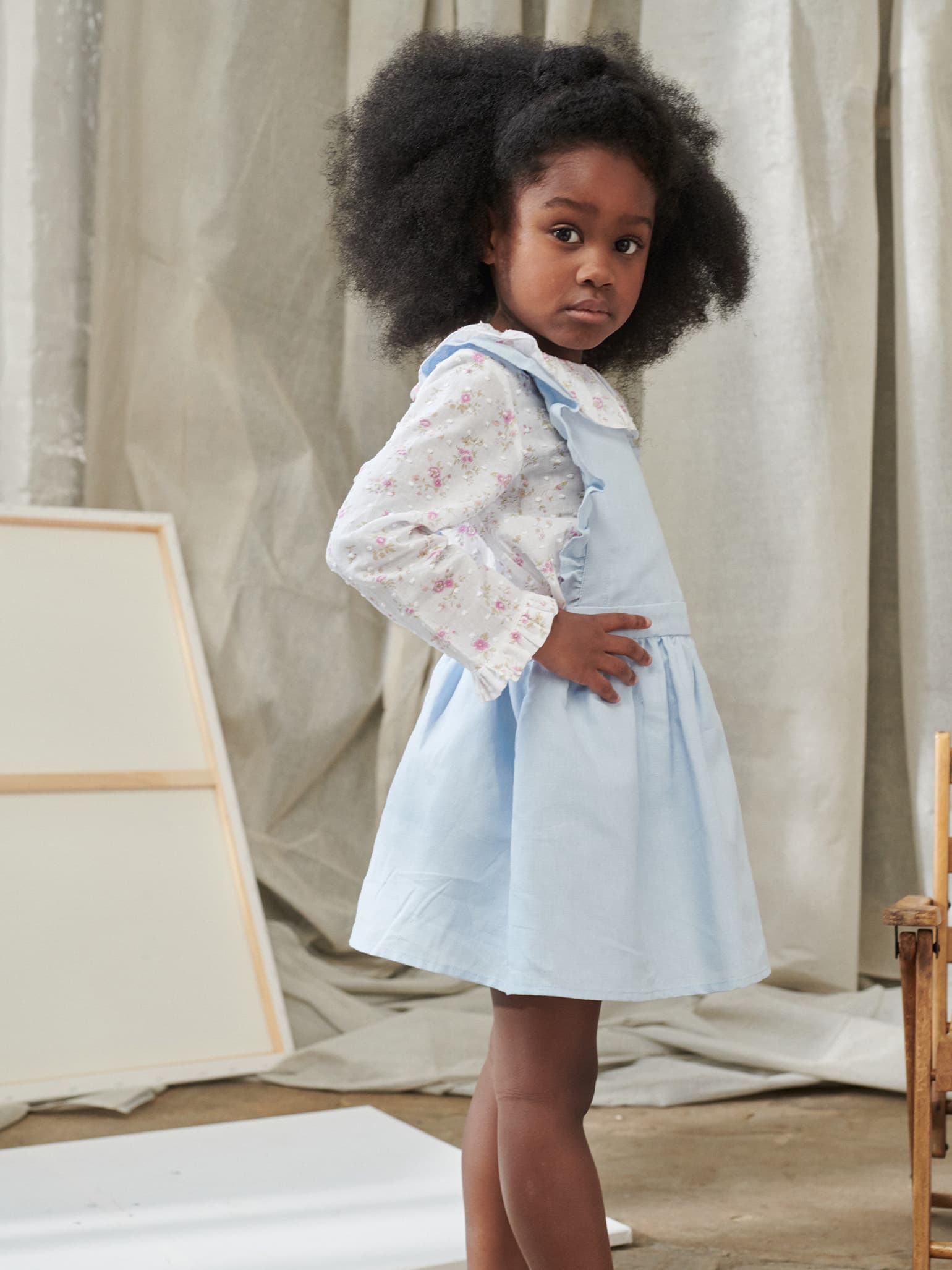 Light Blue Hebe Girl Linen Mix Skirt