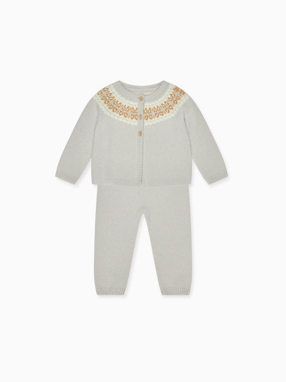 Soft Grey Dulce Cashmere Fair Isle Baby Knitted Set