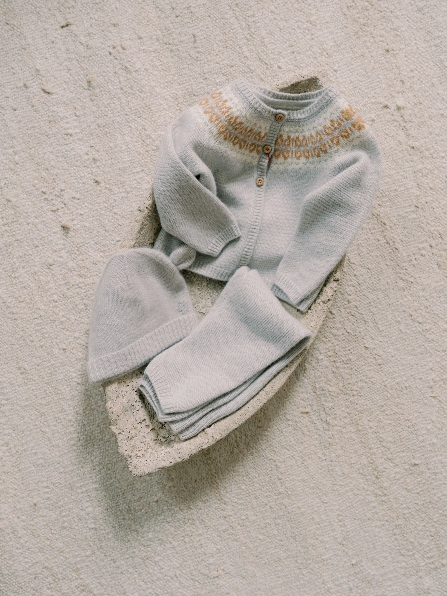 Soft Grey Dulce Cashmere Fair Isle Baby Knitted Set
