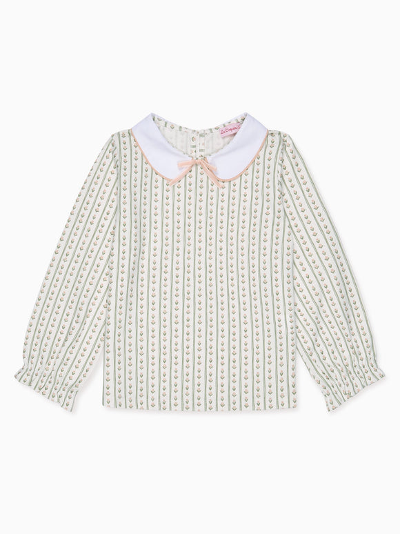 Sage Stripe Elisia Long Sleeve Girl Top