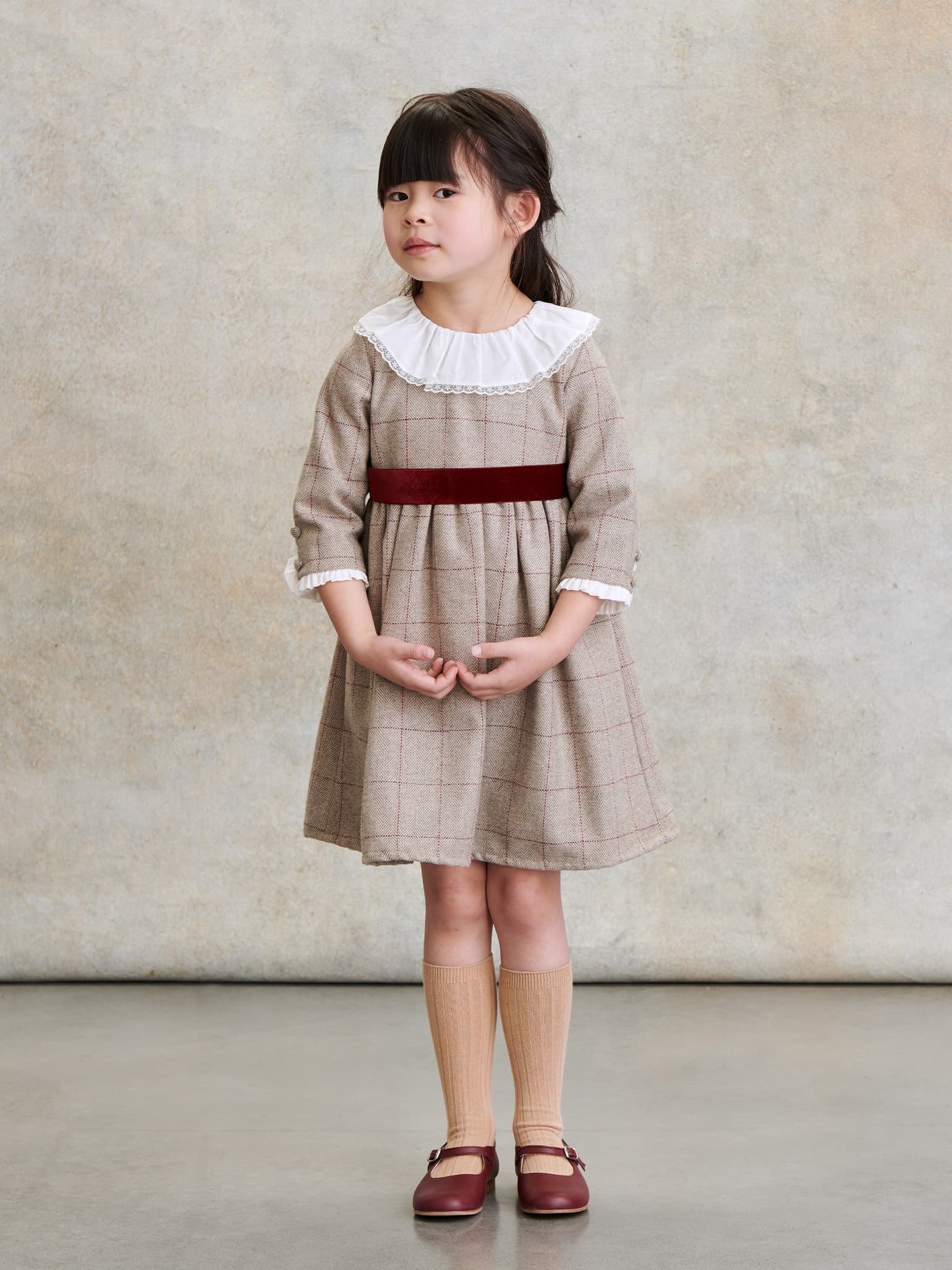 Beige Check Elizabeth Girl Dress