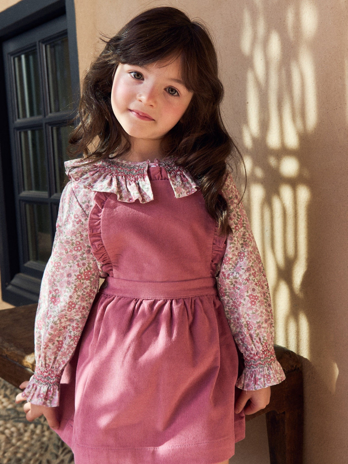 Pink Floral Emanuella Long Sleeve Girl Hand-Smocked Shirt