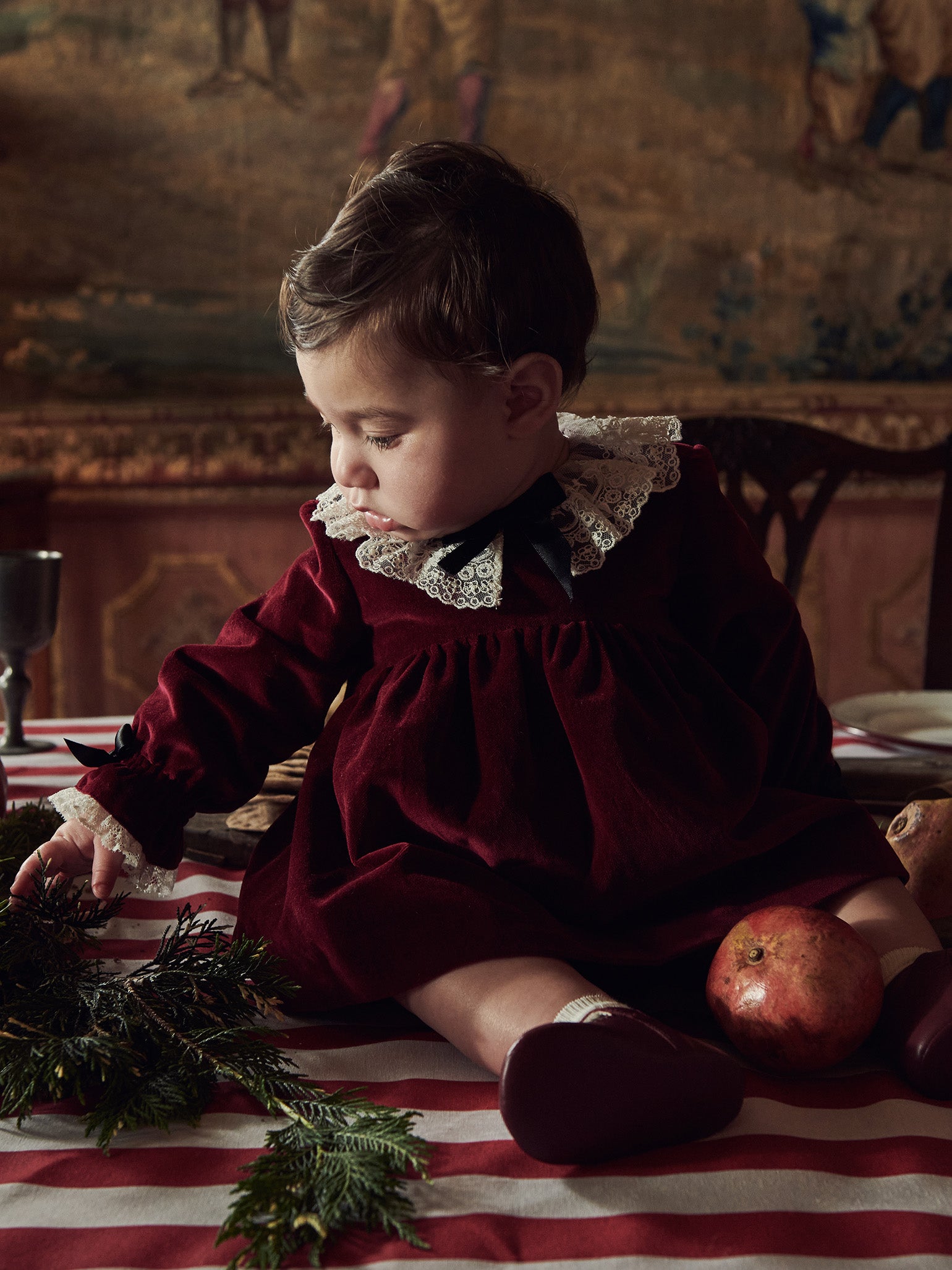 Burgundy Eva Velvet Baby Girl Set