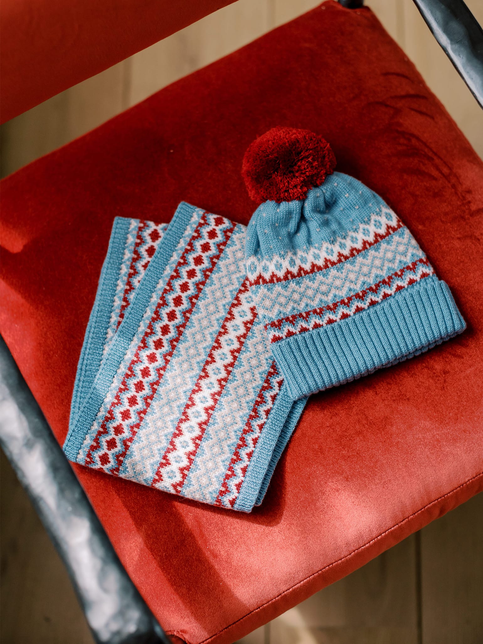 Blue Fair Isle Merino Kids Bobble Hat