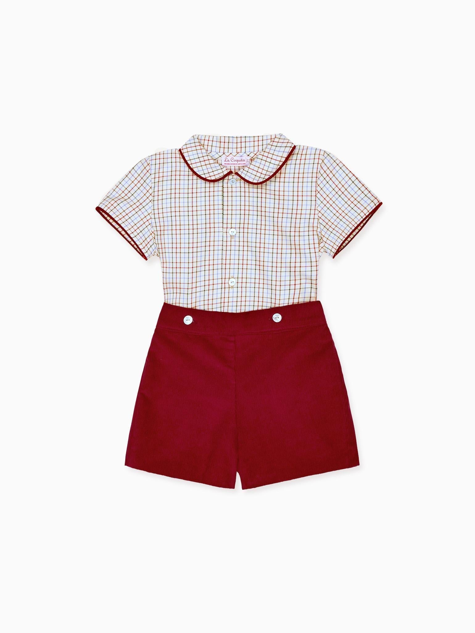 Burgundy Check Fantino Baby Boy Set