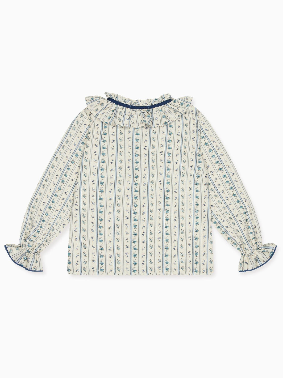 Blue Floral Stripe Felixia Long Sleeve Girl Shirt
