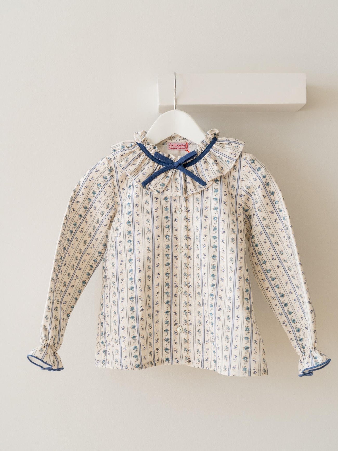 Blue Floral Stripe Felixia Long Sleeve Girl Shirt