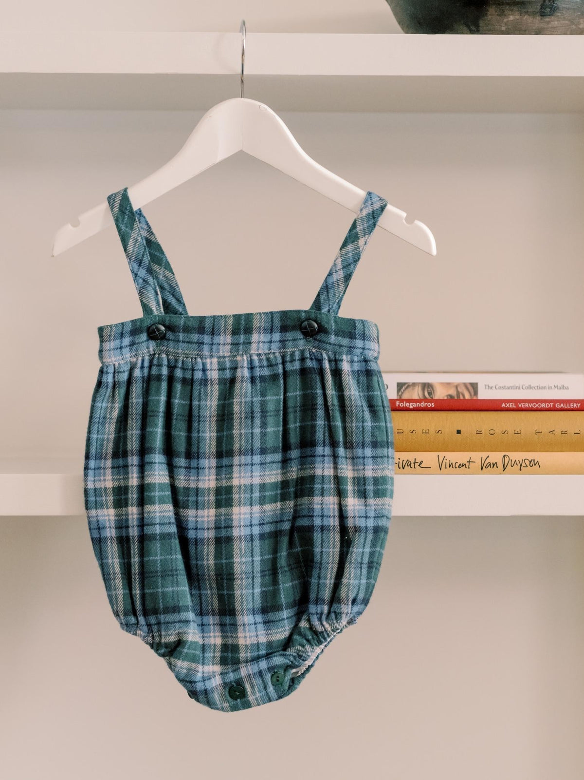 Green Check Filada Baby Romper Dungarees