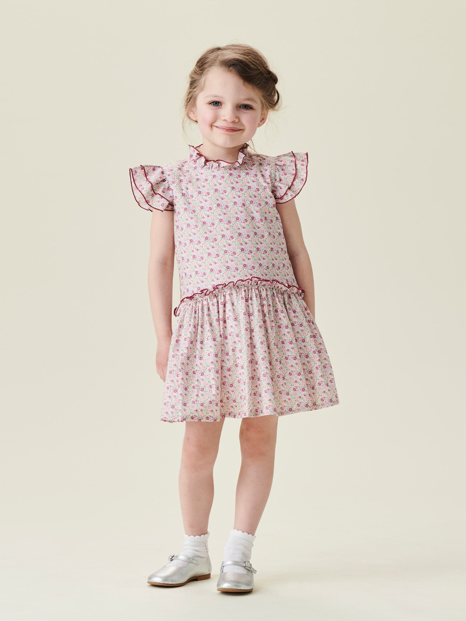 Pink Floral Filomela Girl Drop Waist Dress