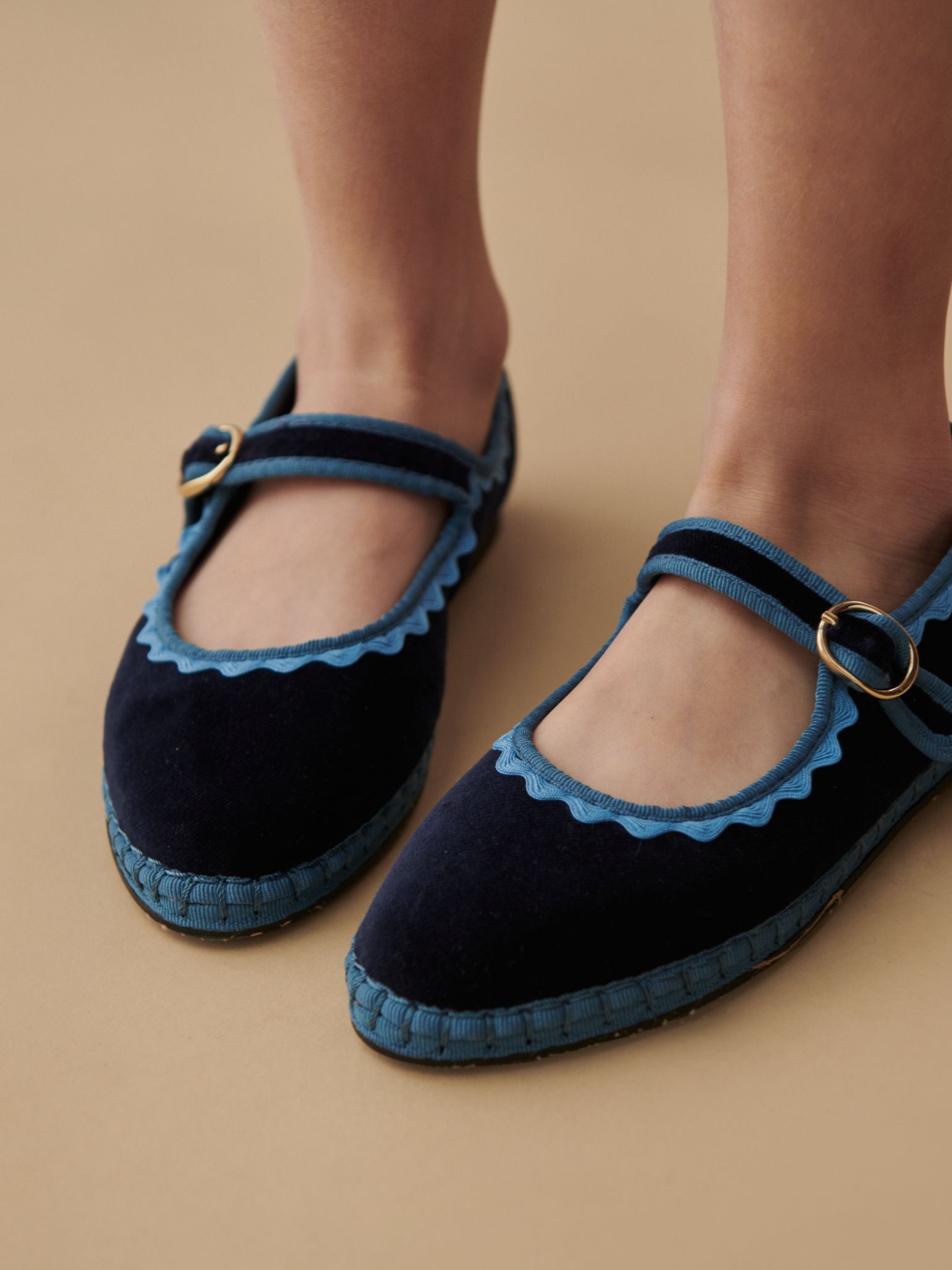Flabelus x La Coqueta Woman Light Blue Velvet Mary Jane Shoes