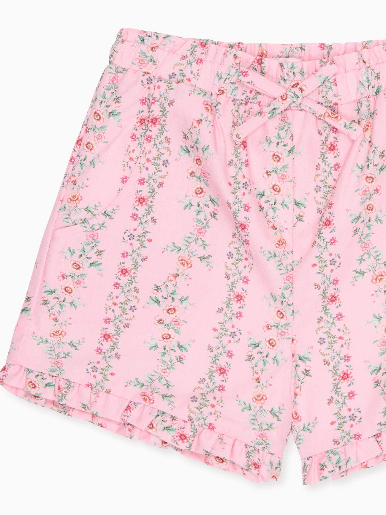 Pink Garland Trellis Flores Cotton Girl Shorts