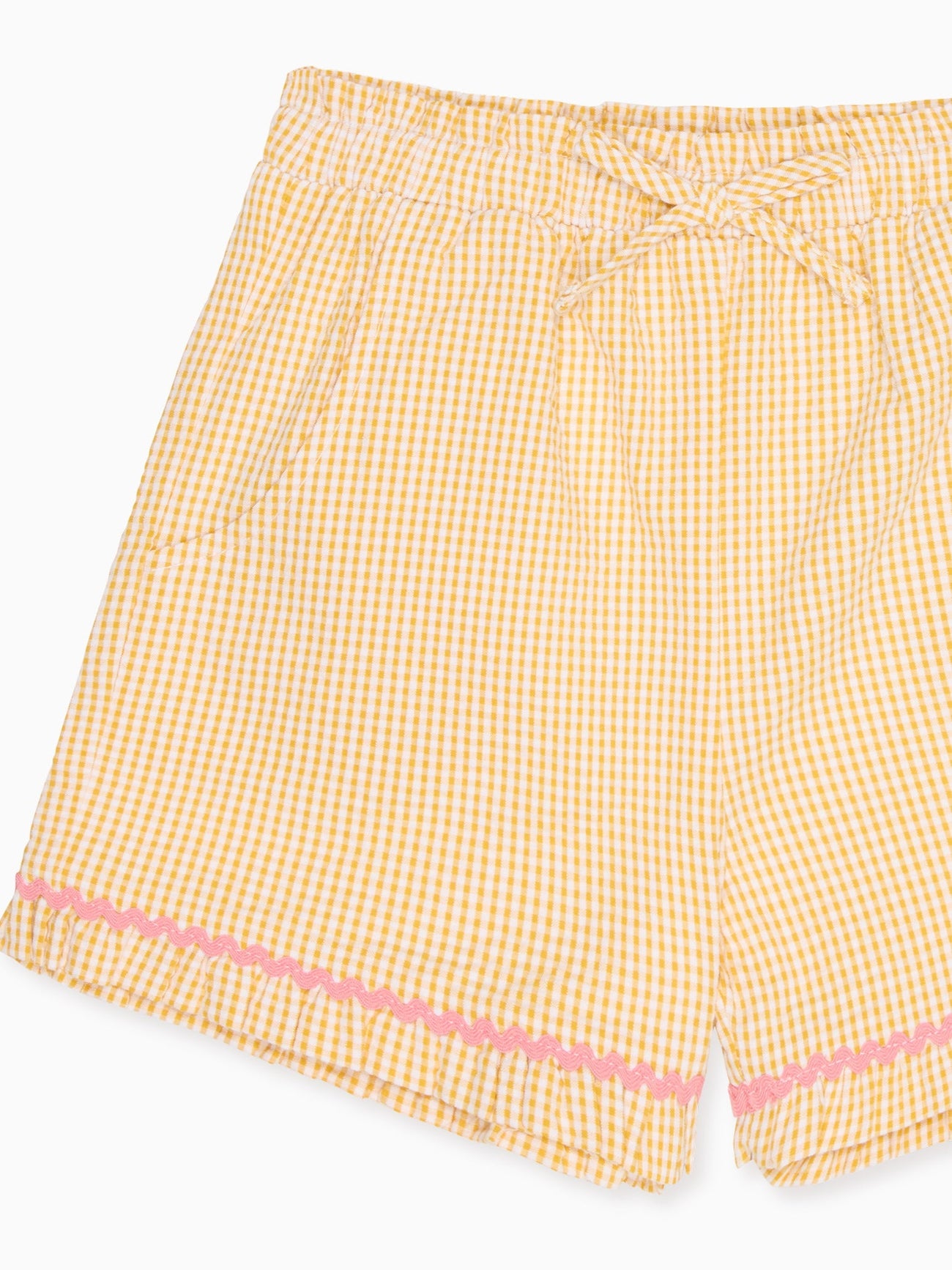 Yellow Gingham Flores Cotton Girl Shorts