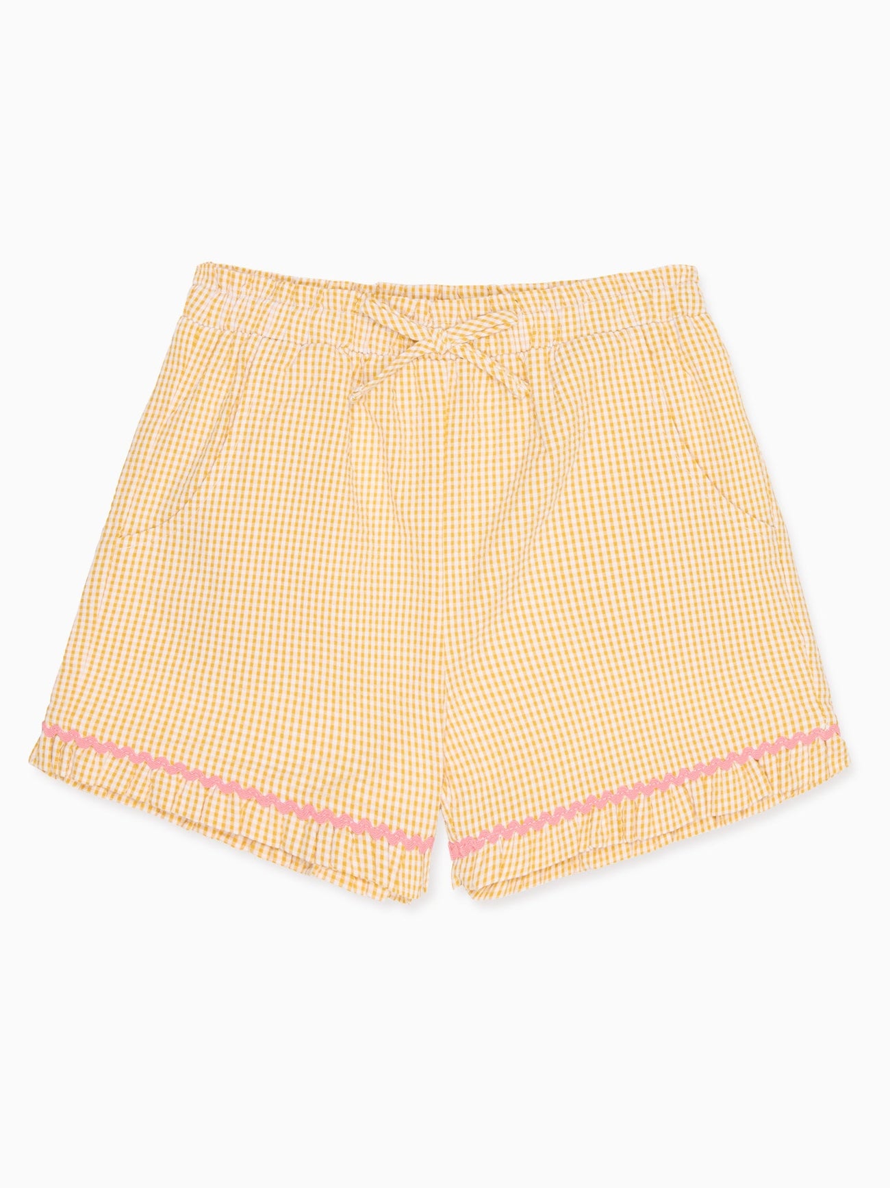 Yellow Gingham Flores Cotton Girl Shorts