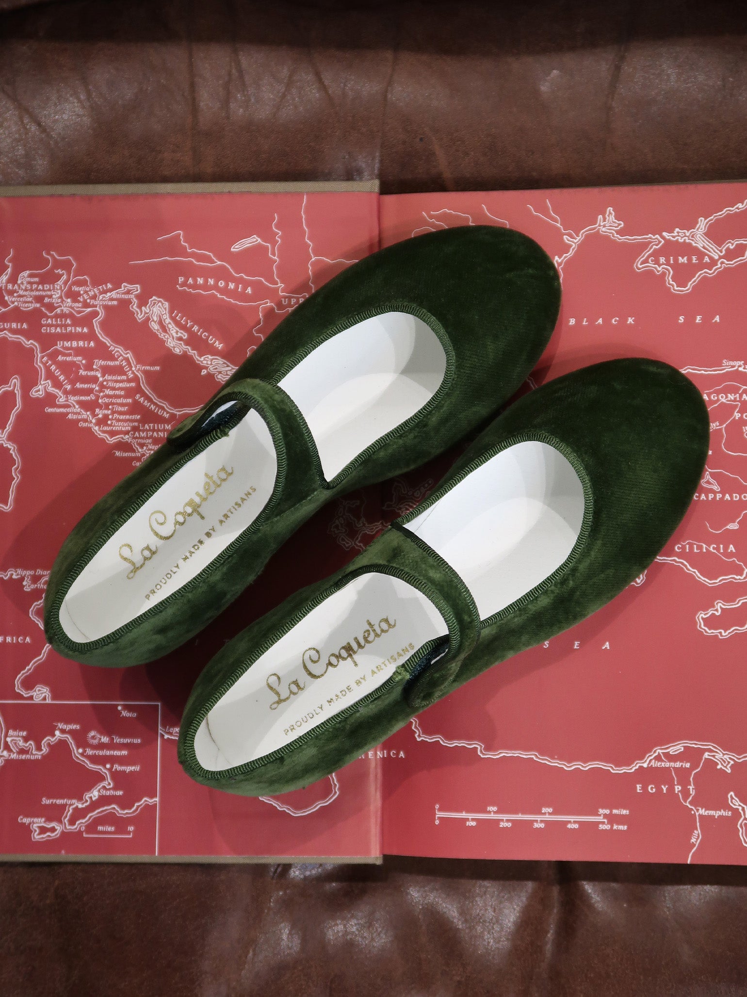 Forest Green Velvet Girl Mary Jane Shoes