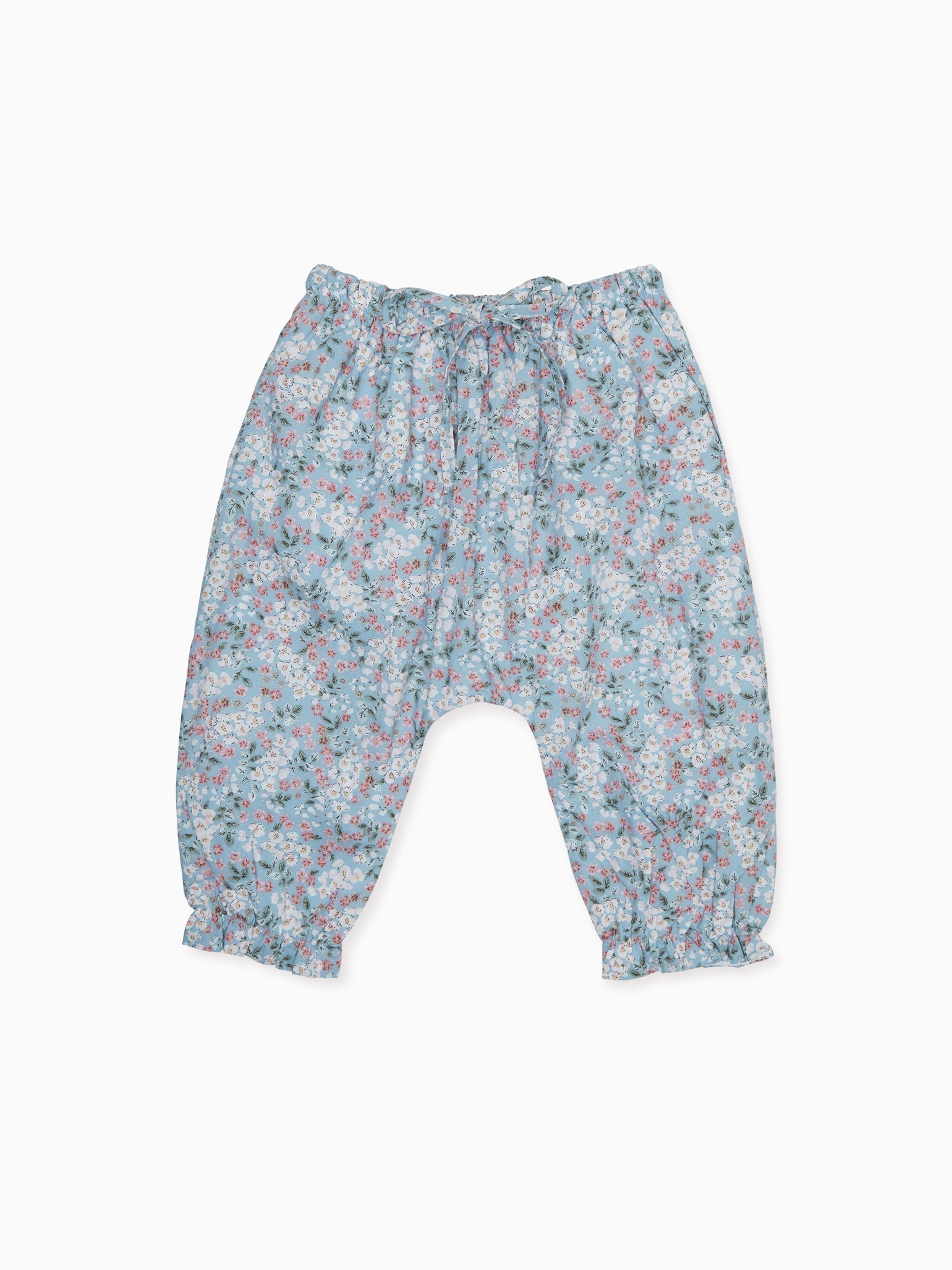 Light Blue Floral Forna Cotton Baby Girl Trousers