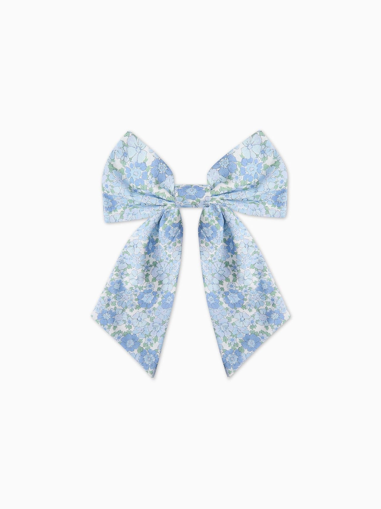 Blue Floral Girl Large Long Bow Clip