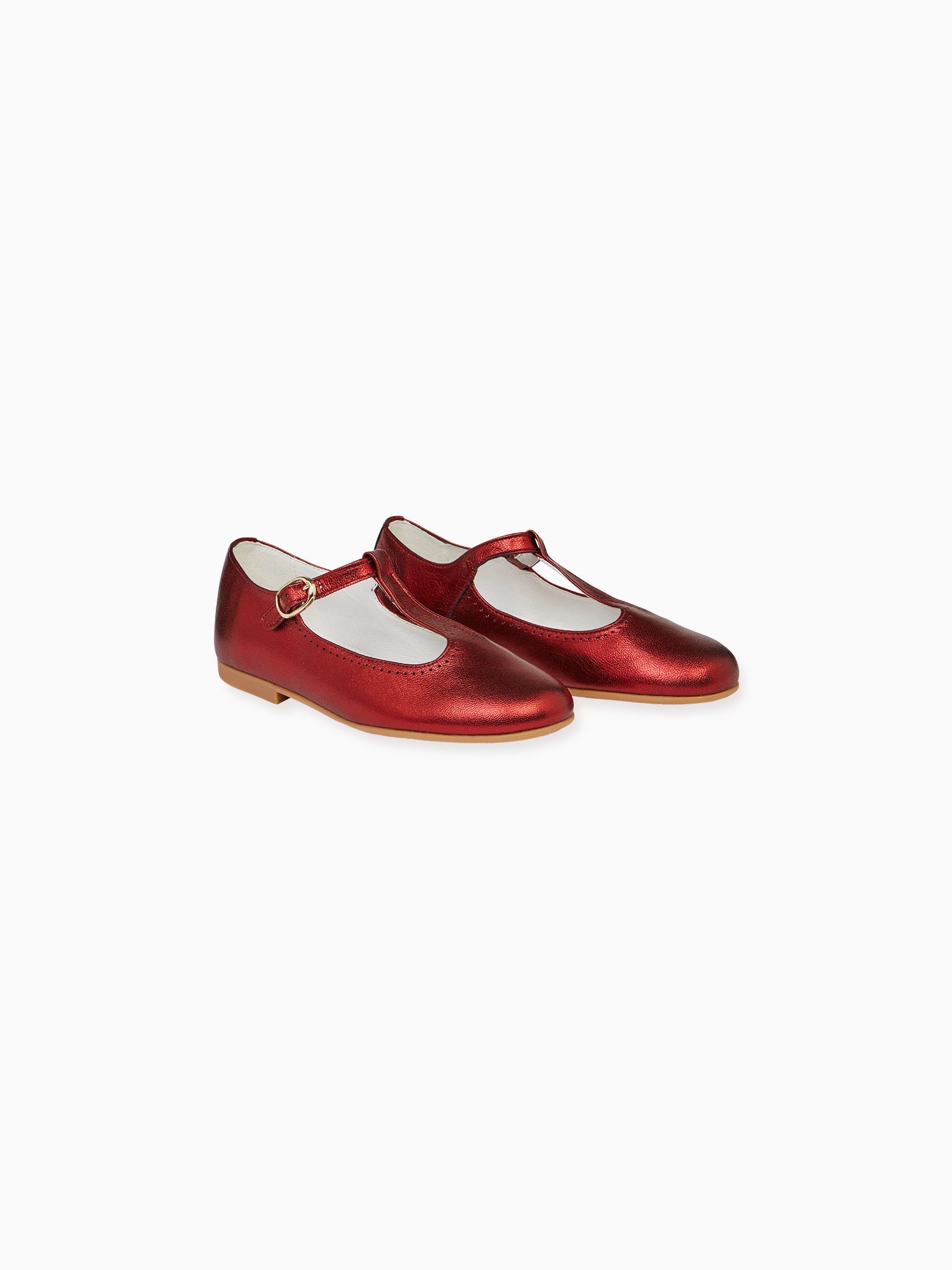 Red Metallic Leather Girl T-Bar Shoes