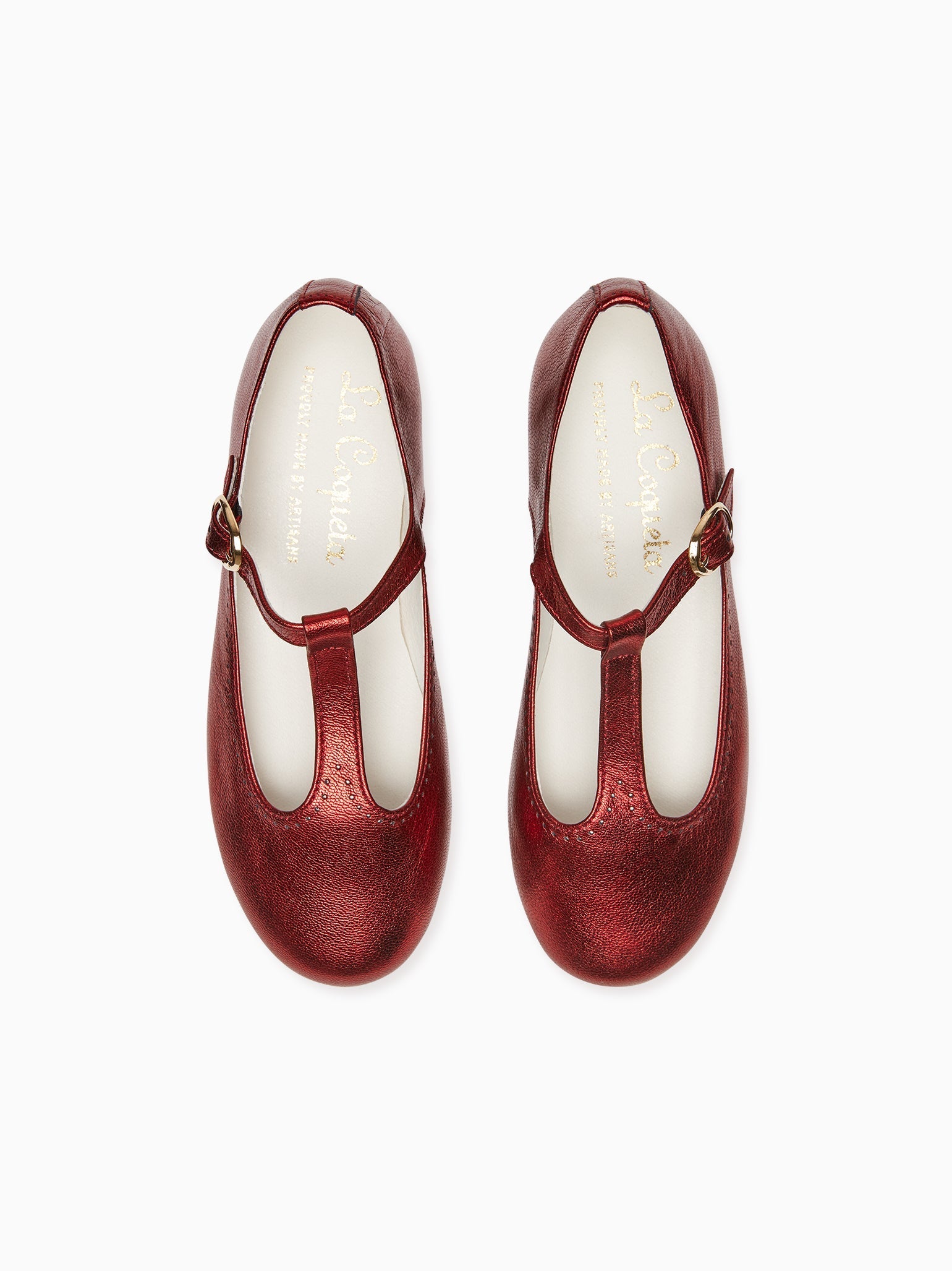 Red Metallic Leather Girl T-Bar Shoes