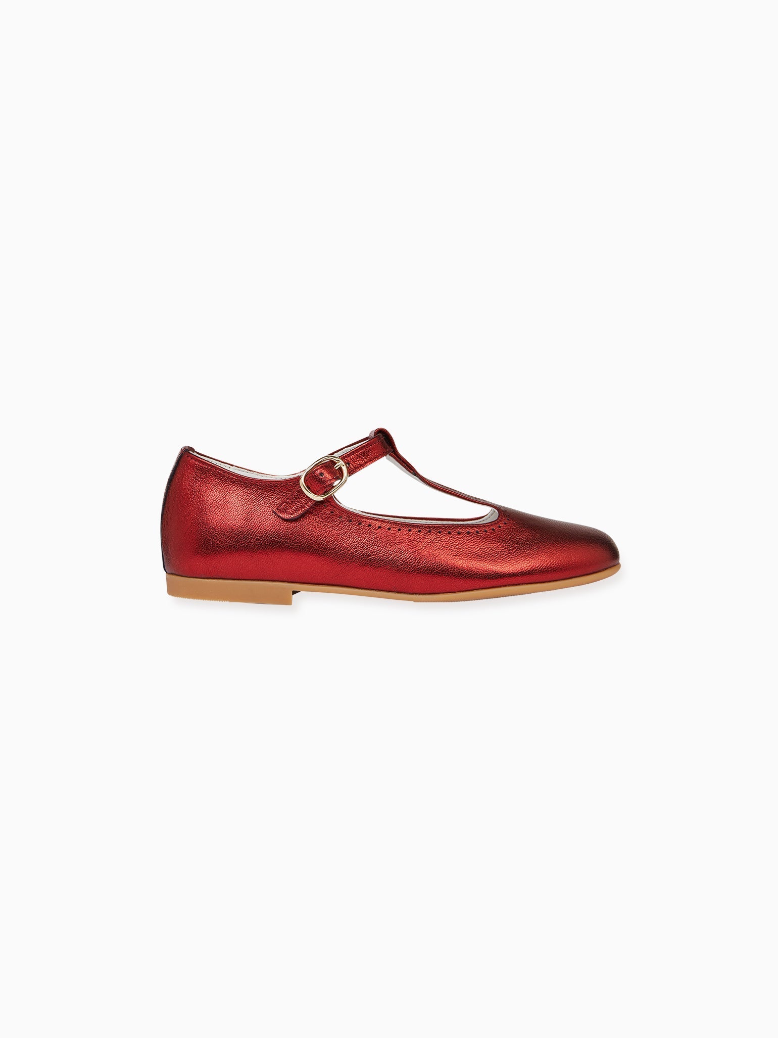 Red Metallic Leather Girl T-Bar Shoes