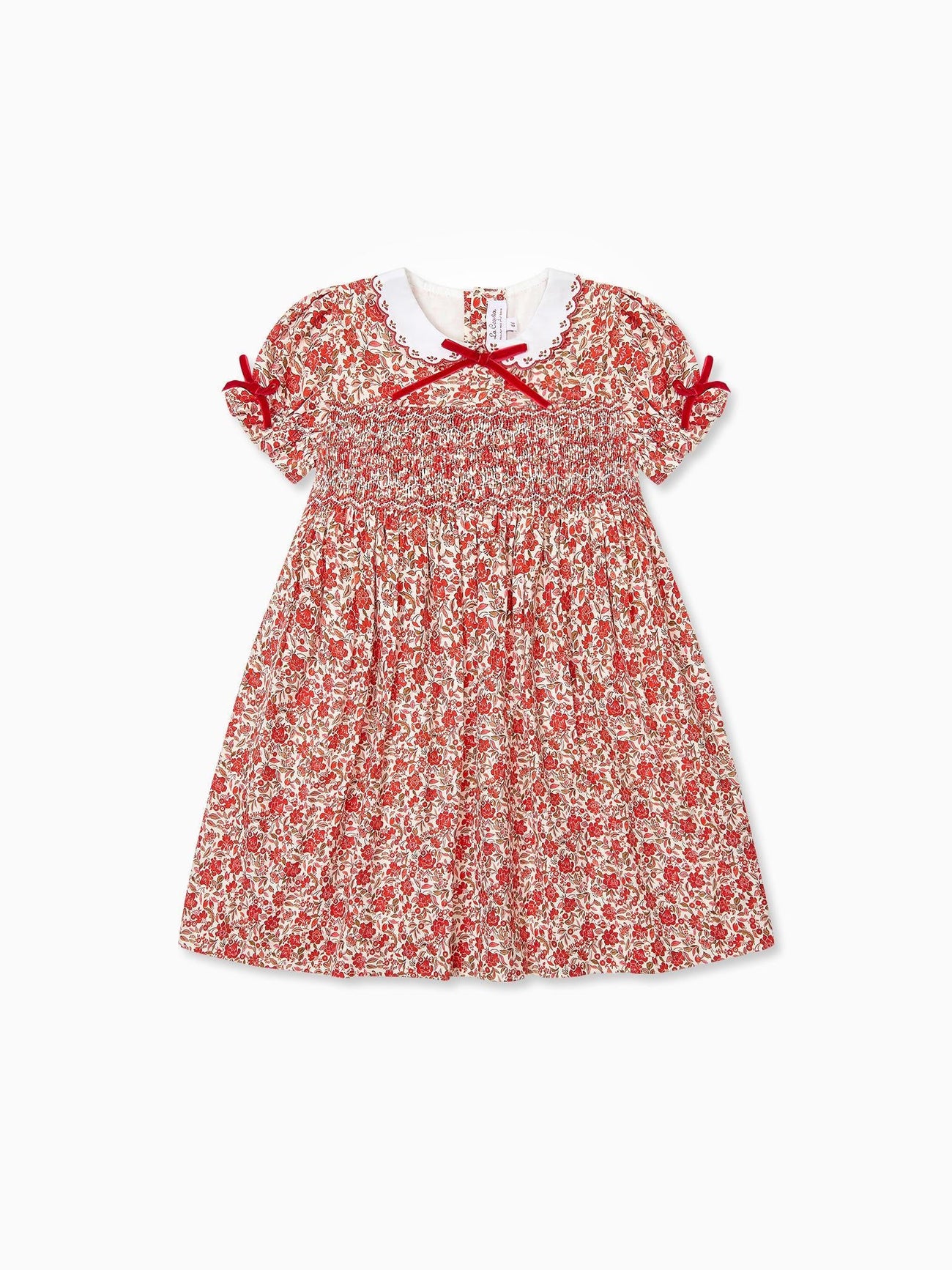 Red Floral Gisela Girl Hand-Smocked Dress