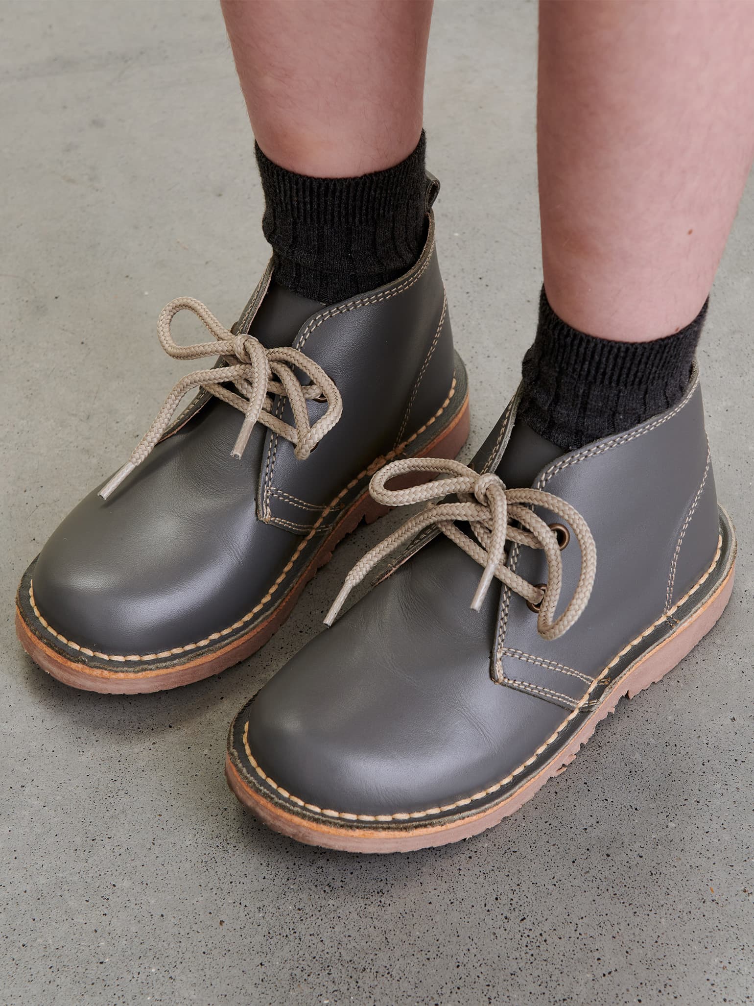 Grey Leather Kids Desert Boots