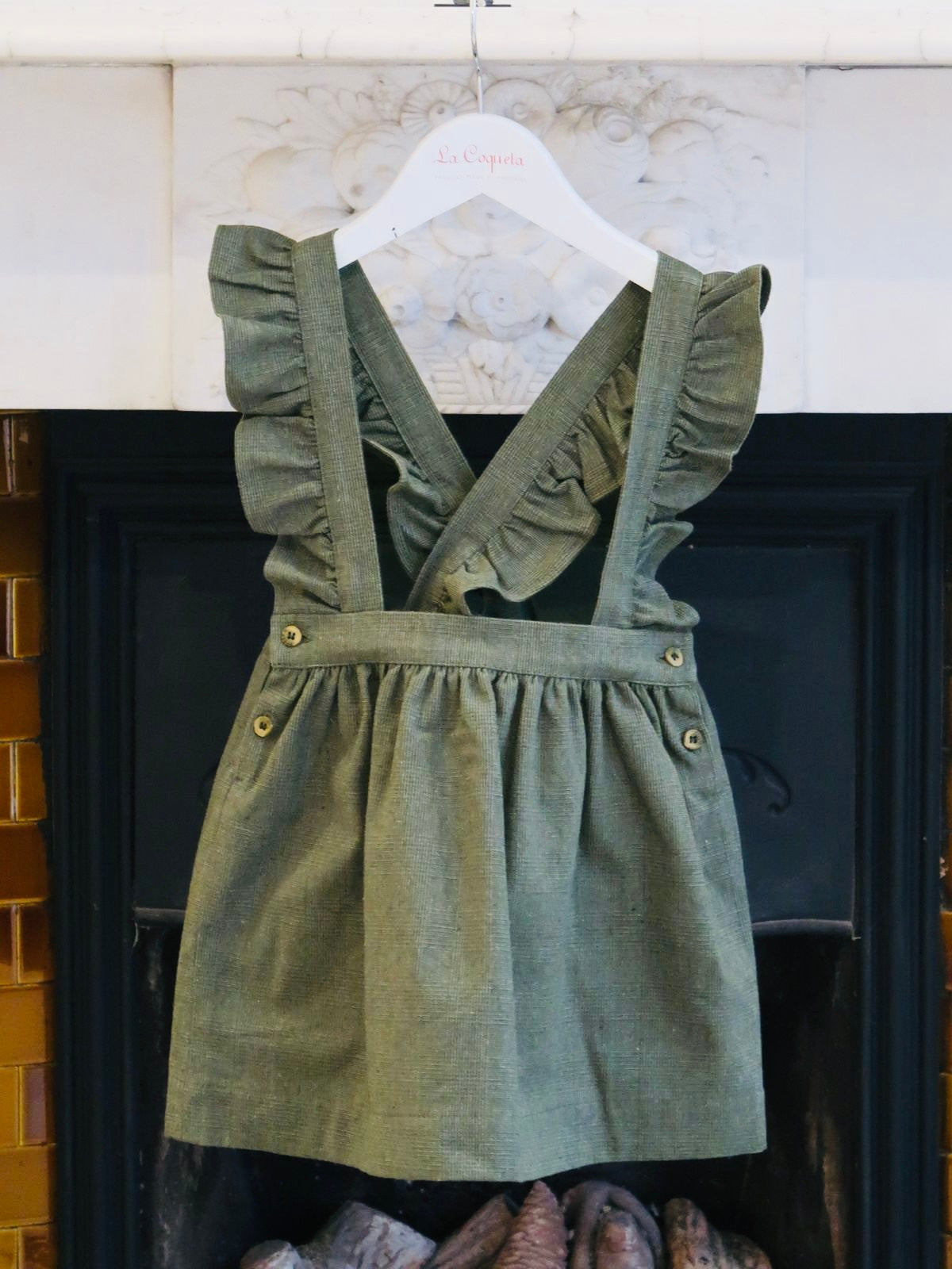 Olive Check Jada Girl Pinafore Skirt
