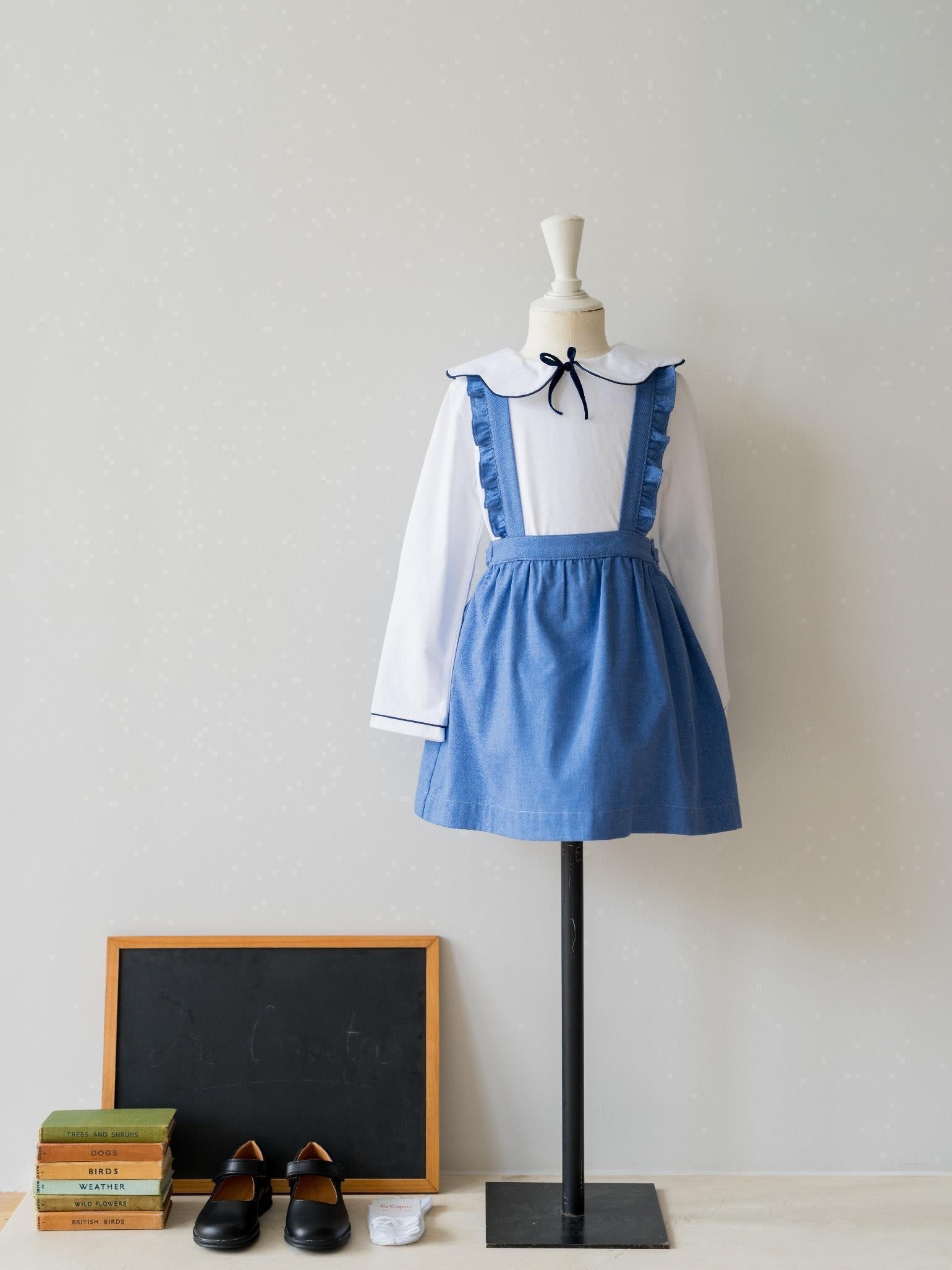 Dusty Blue Reina Girl Pinafore Skirt