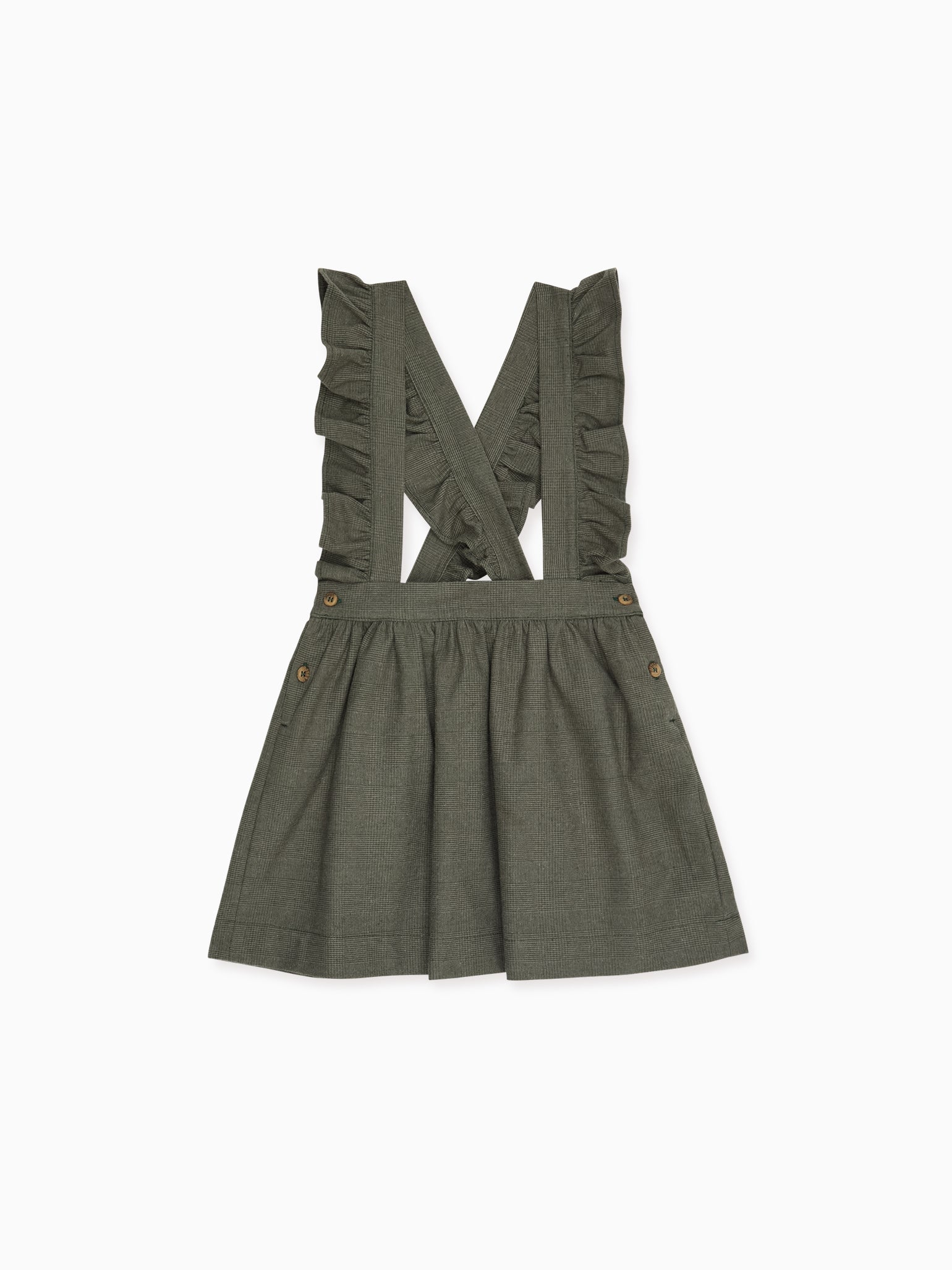 Olive Check Girl Pinafore Skirt
