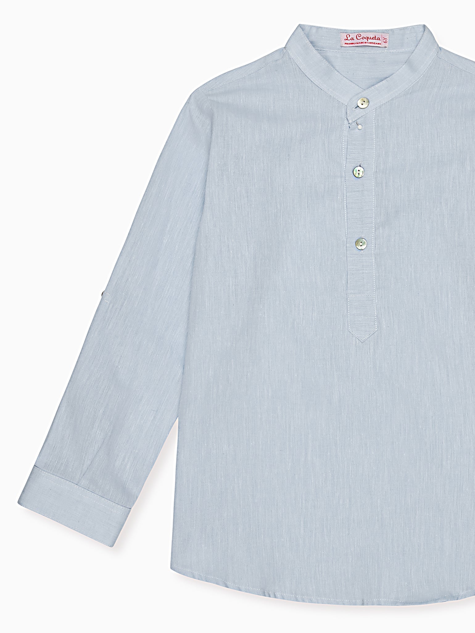 Dusty Blue Jazmin Linen Mix Long Sleeve Boy Shirt
