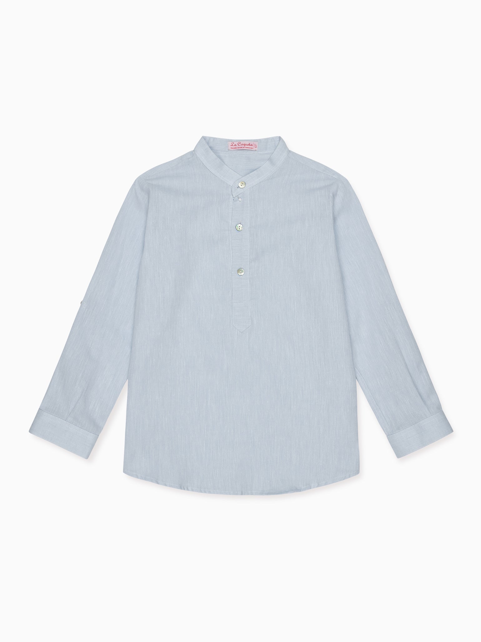 Dusty Blue Jazmin Linen Mix Long Sleeve Boy Shirt