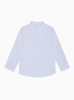 Coral Stripe Mateo Long Sleeve Boy Shirt