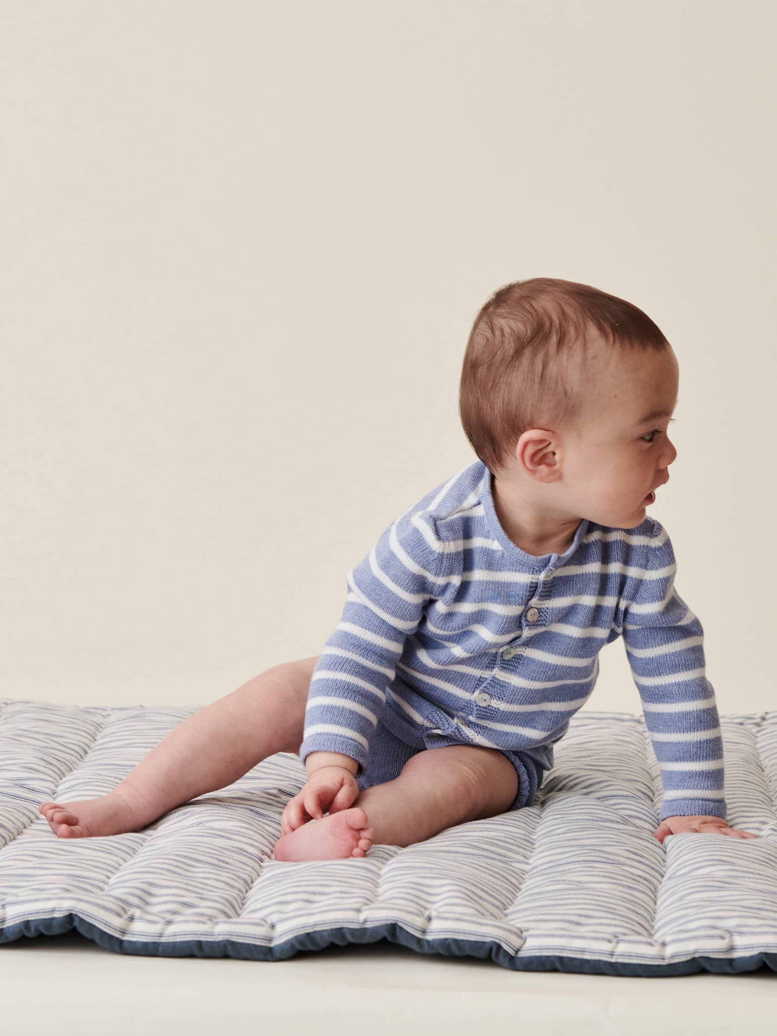 Blue Stripe Laica Cotton Knitted Baby Set