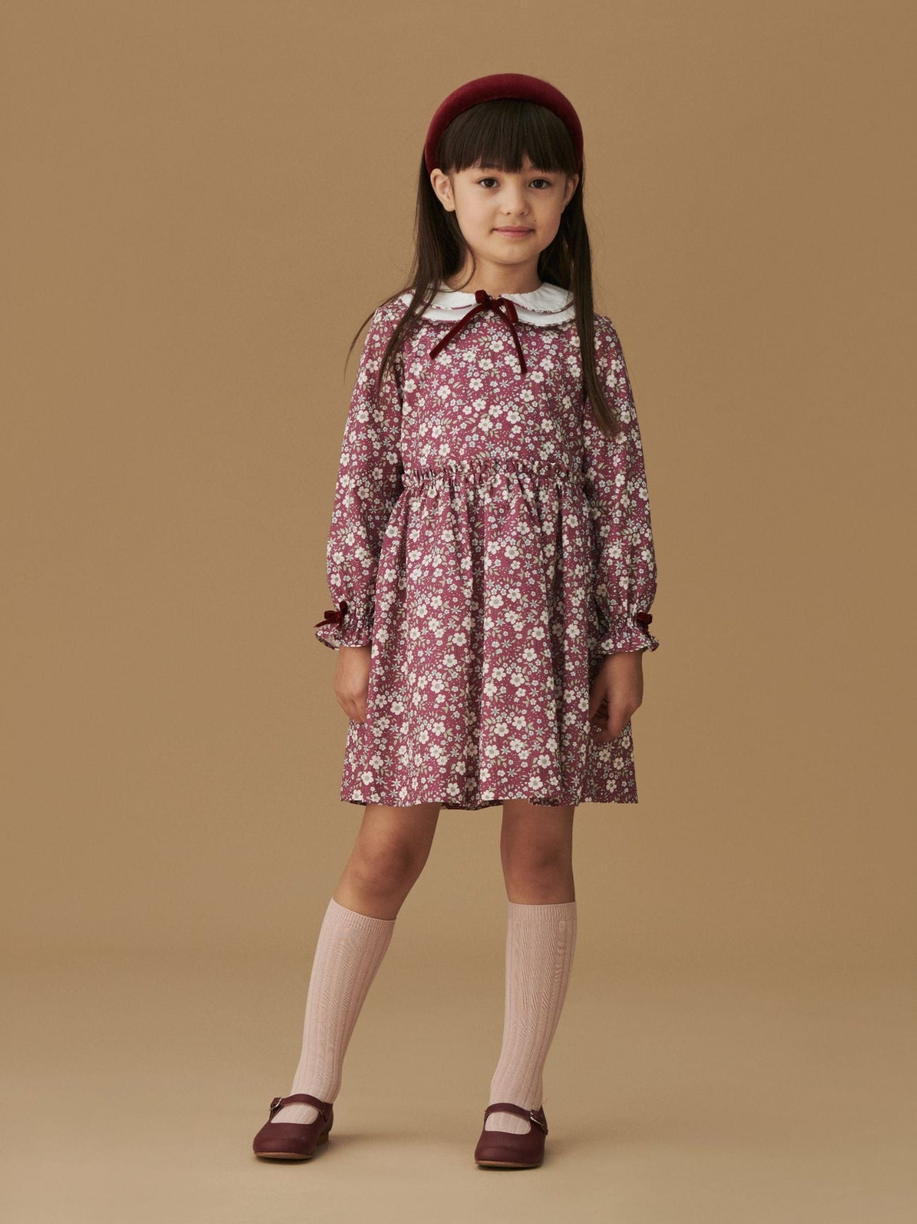 Burgundy Floral Leana Girl Dress