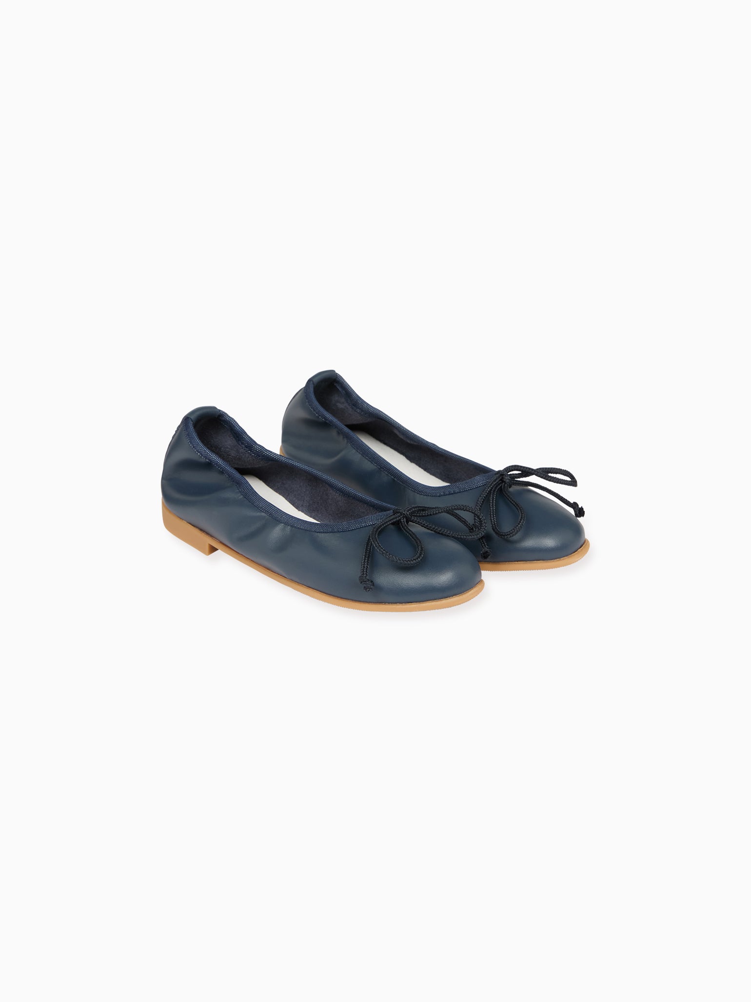 Navy Leather Girl Bow Ballerina Shoes