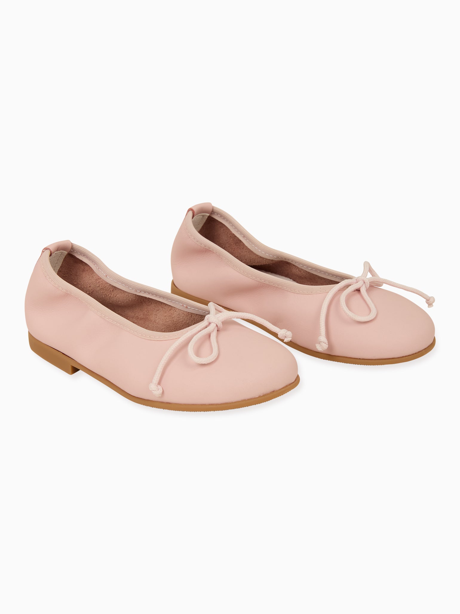 Pale Pink Leather Girl Bow Ballerina Shoes