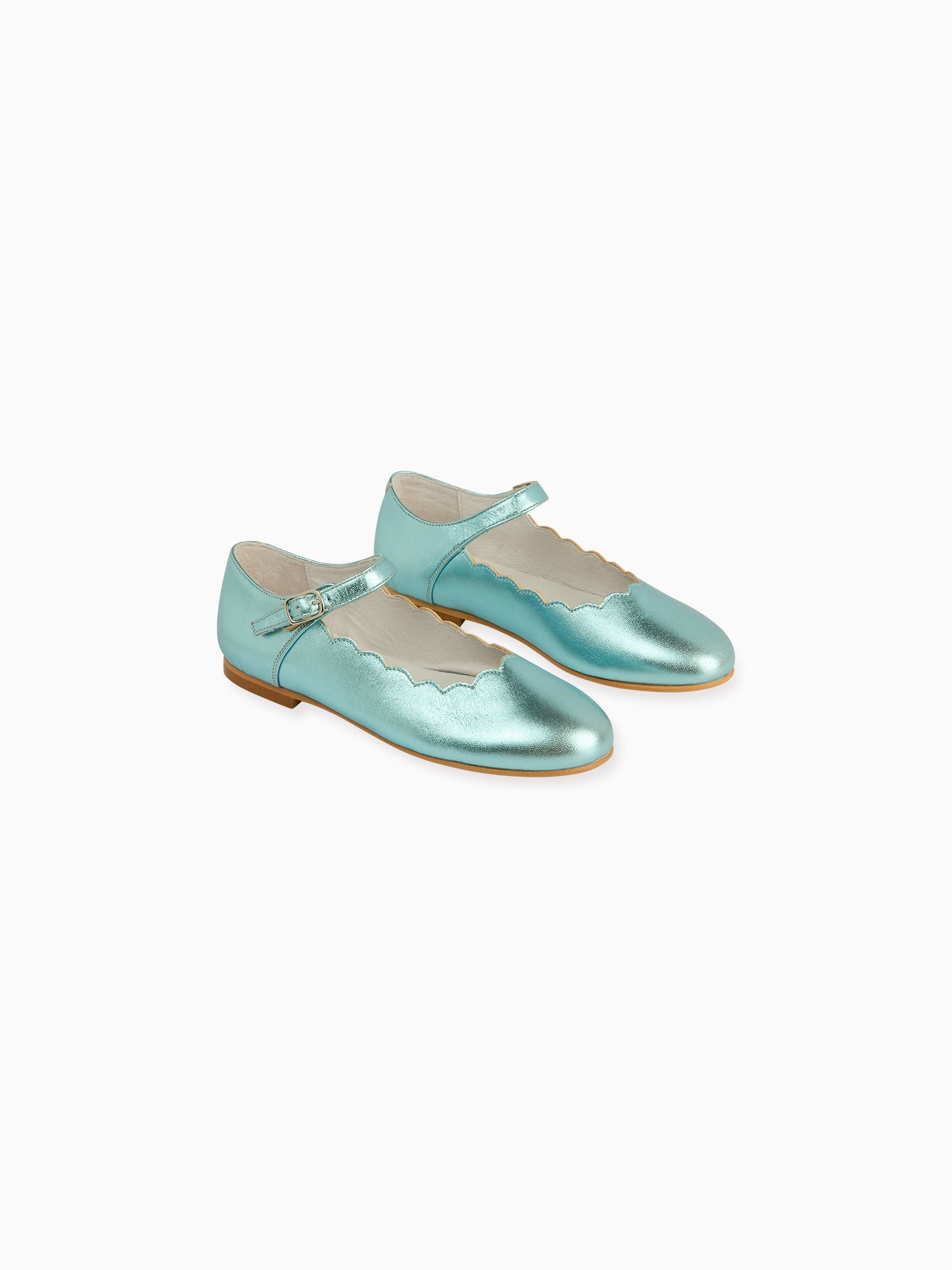 Metallic Blue Leather Girl Scallop Mary Jane Shoes