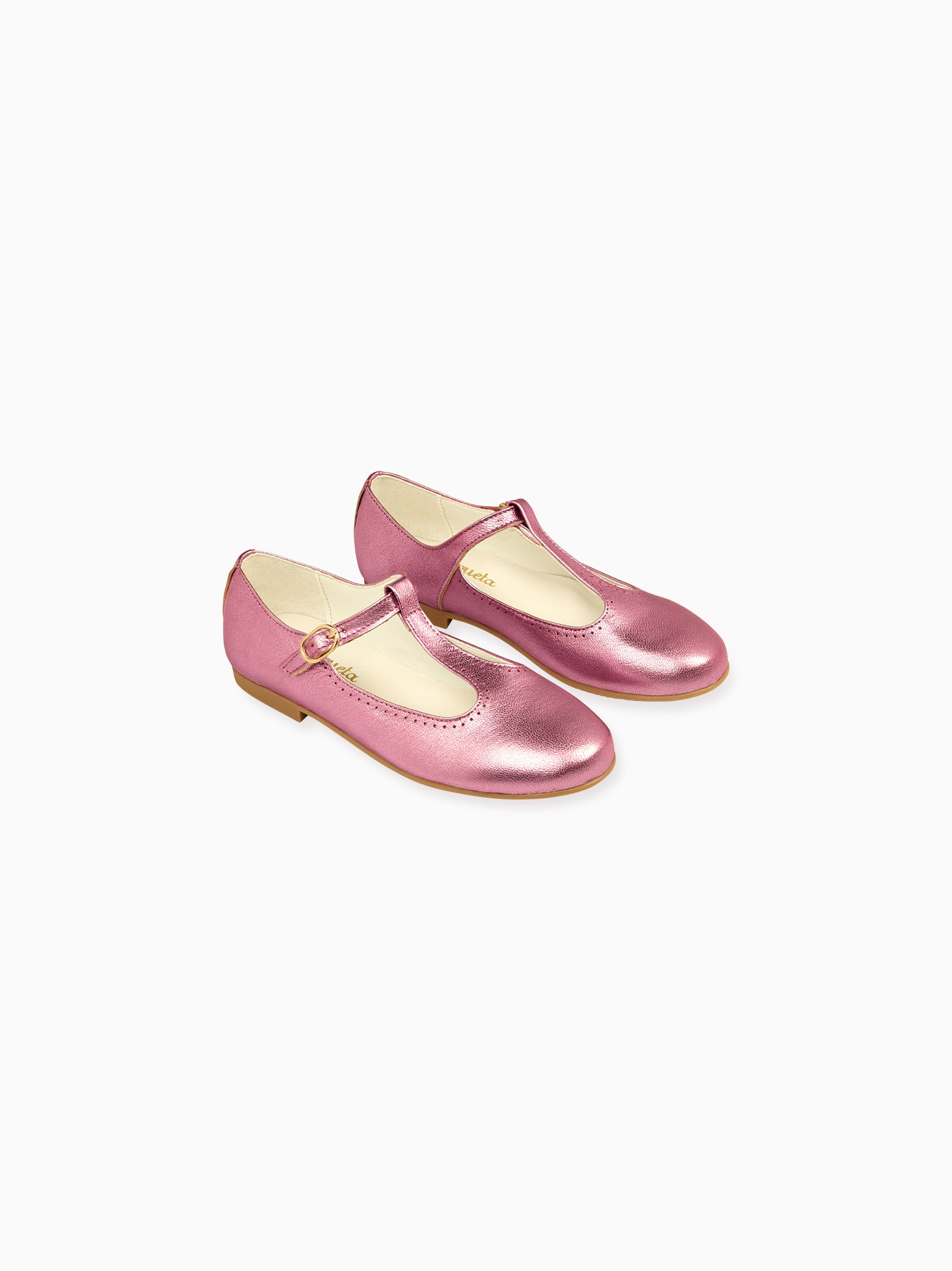 Metallic Pink Leather Girl T-Bar Shoes