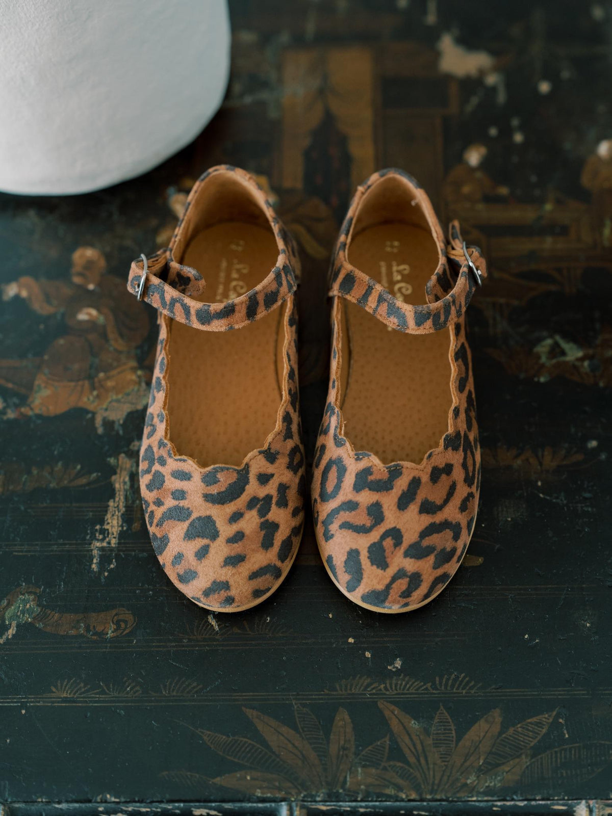 Leopard Leather Girl Scallop Mary Jane Shoes