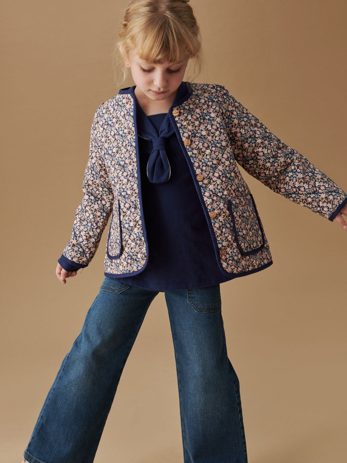 Navy Leya Long Sleeve Girl Top
